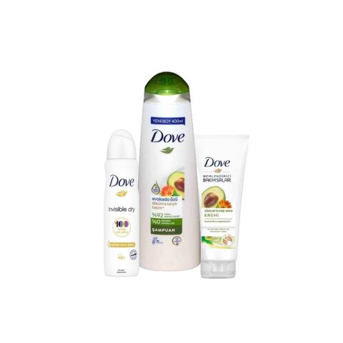 Dove Avokado Özlü Şampuan, Saç Kremi ve Invisible Dry Sprey Deodorant