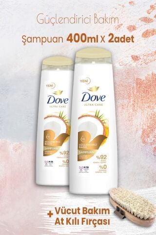 Dove Ultra Care Şampuan Güçlendirici Bakım 400 ml x 2 Adet ve Vücut Bakım At Kılı Fırçası