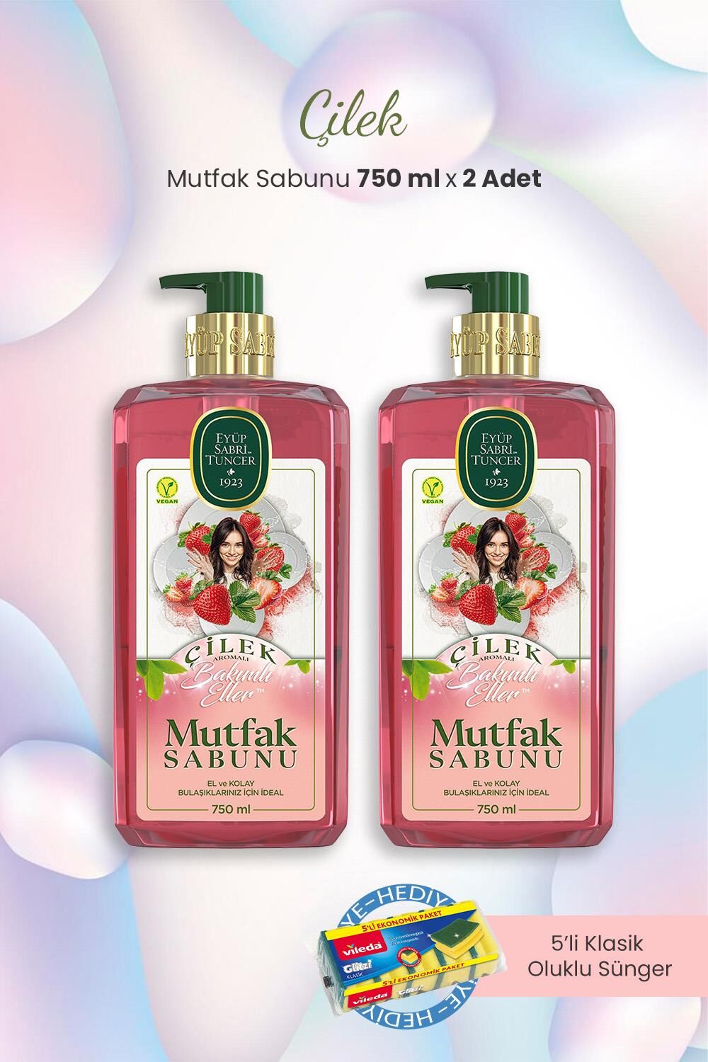 Eyüp Sabri Tuncer 2'li Çilek Mutfak Sabunu 750 ml ve Oluklu Sünger