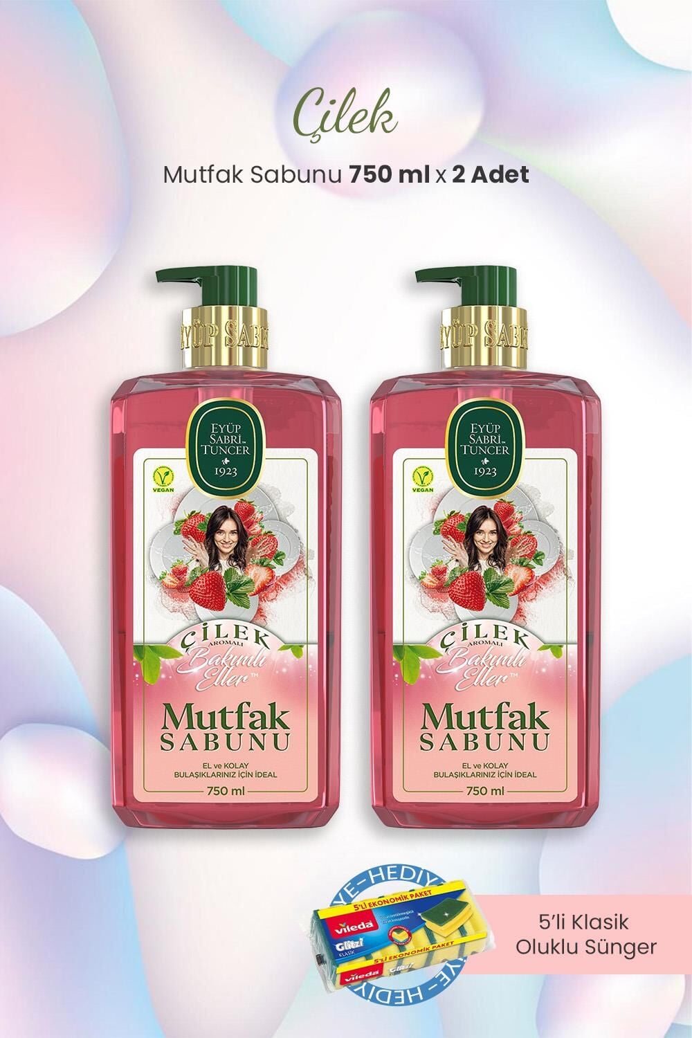 Eyüp Sabri Tuncer 2'li Çilek Mutfak Sabunu 750 ml ve Oluklu Sünger