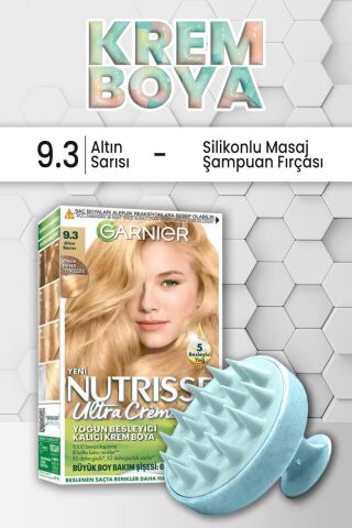 Garnier Nutrisse Yoğun Besleyici Kalıcı Krem Saç Boyası 9.3 Altın Sarısı ve Şampuan Fırçası Mavi