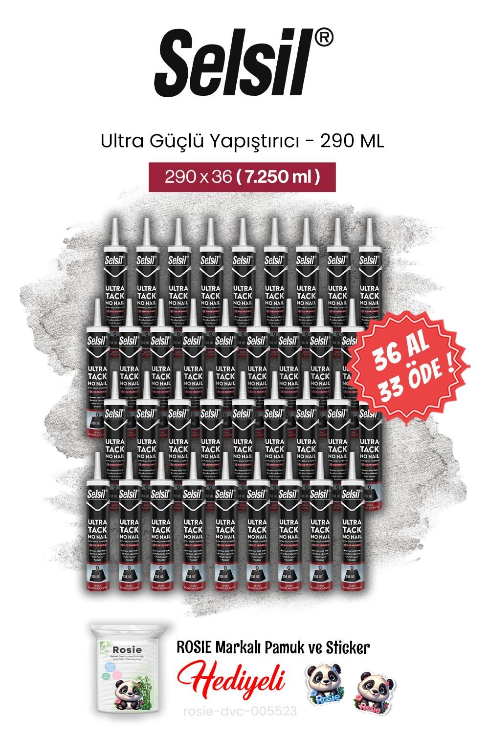 Selsil 290 ml, 36 AL 33 ÖDE Ultra Güçlü Yapıştırıcı ve rosie pamuk