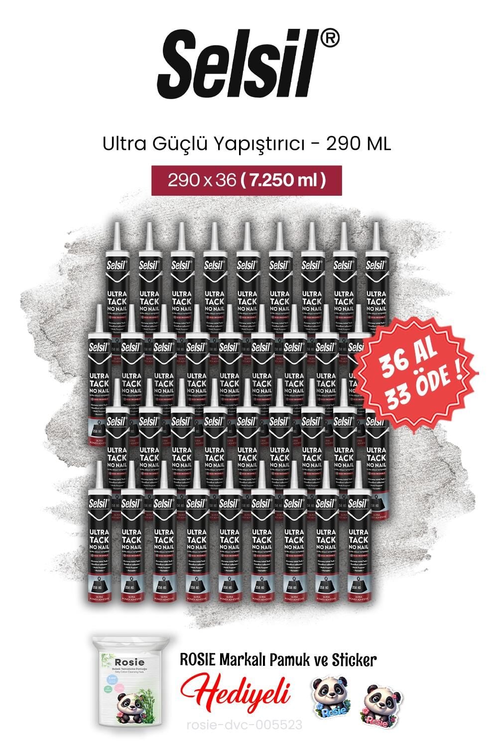 Selsil 290 ml, 36 AL 33 ÖDE Ultra Güçlü Yapıştırıcı ve rosie pamuk