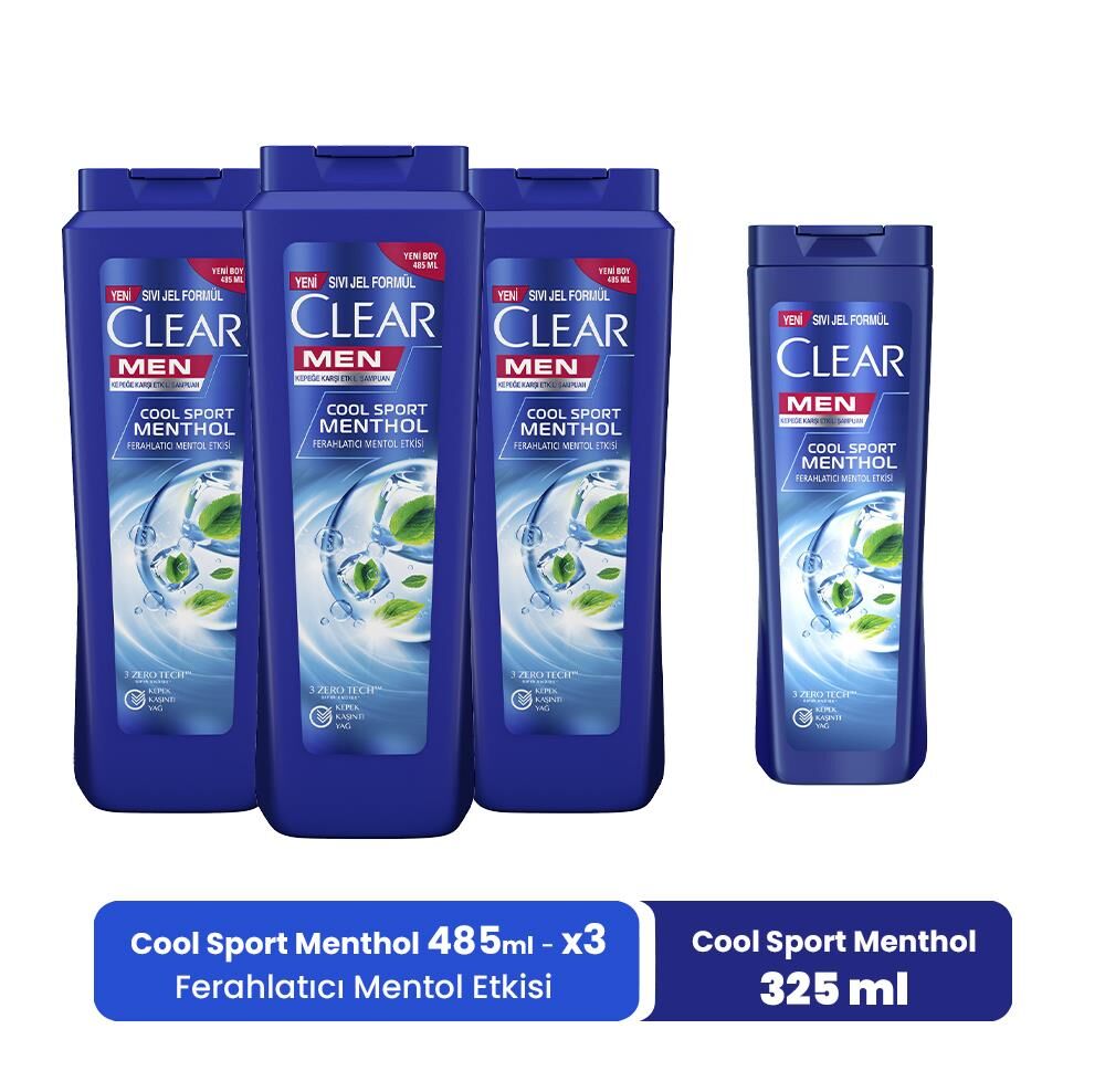Clear Men Şampuan Ferahlatıcı Mentol Etkisi 485 ML x 3 ve Mentol Etkisi 325 ml