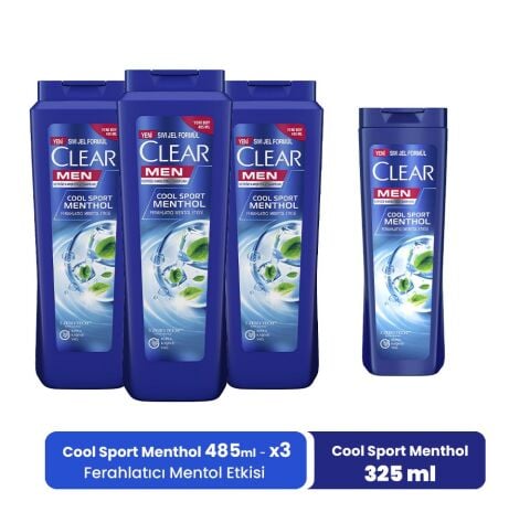 Clear Men Şampuan Ferahlatıcı Mentol Etkisi 485 ML x 3 ve Mentol Etkisi 325 ml
