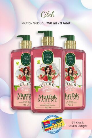 Eyüp Sabri Tuncer 3'lü Mutfak Sabunu Çilekli 750 ml ve Bulaşık Süngeri