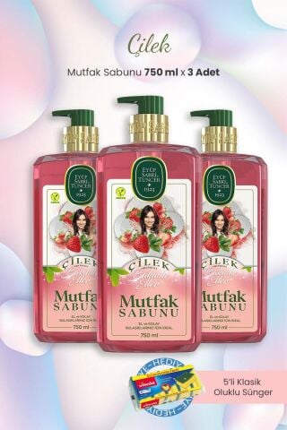 Eyüp Sabri Tuncer 3'lü Mutfak Sabunu Çilekli 750 ml ve Bulaşık Süngeri