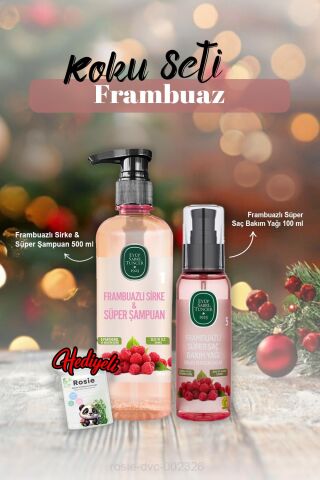 Frambuazlı Sirke & Şampuan 500 ml, Bakım Yağı 100 ml ve Rosie Hediye