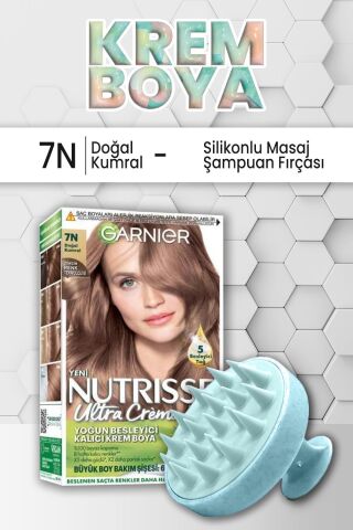Garnier Nutrisse Yoğun Besleyici Kalıcı Krem Saç Boyası 7N Doğal Kumral ve Şampuan Fırçası Mavi