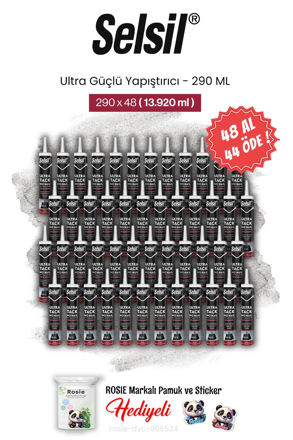 Selsil 48 AL 44 ÖDE 290 ml, Ultra Güçlü Yapıştırıcı ve rosie pamuk