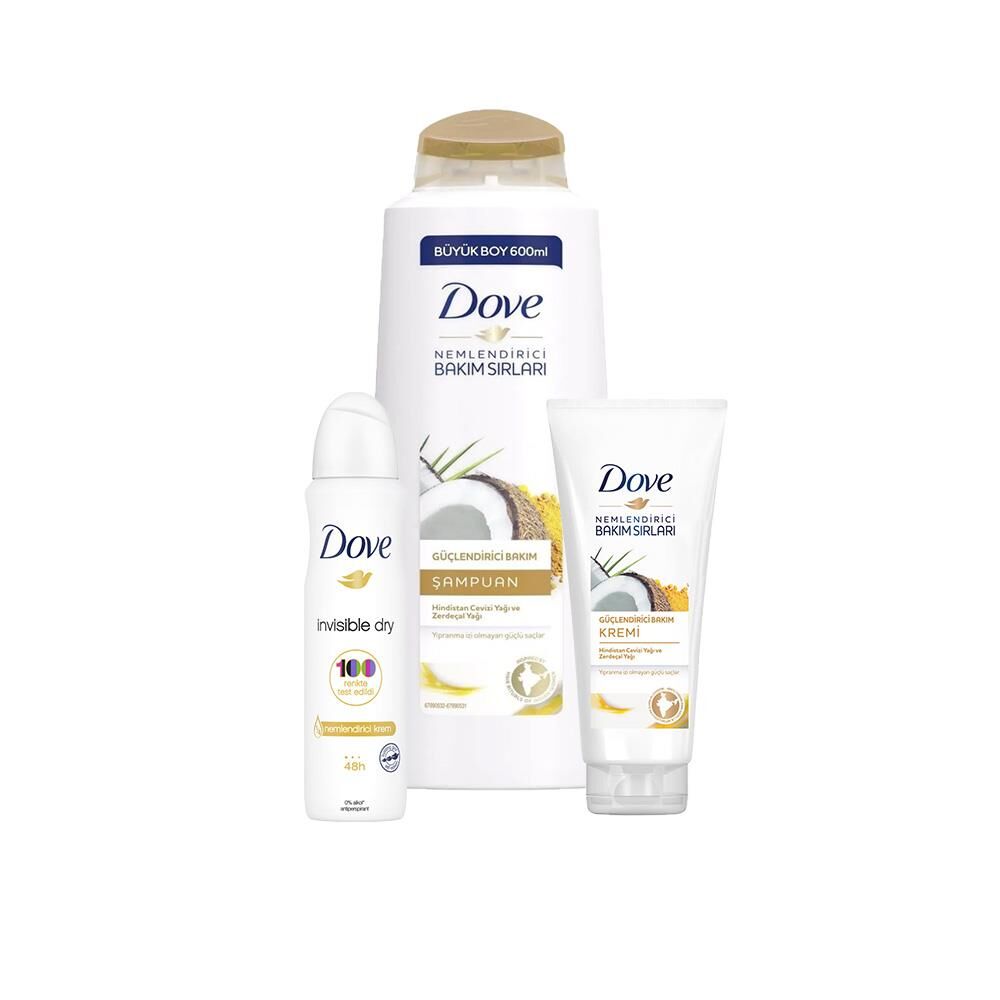 Dove Hindistan Cevizli Şampuan, Saç Kremi ve Invisible Dry Sprey Deodorant