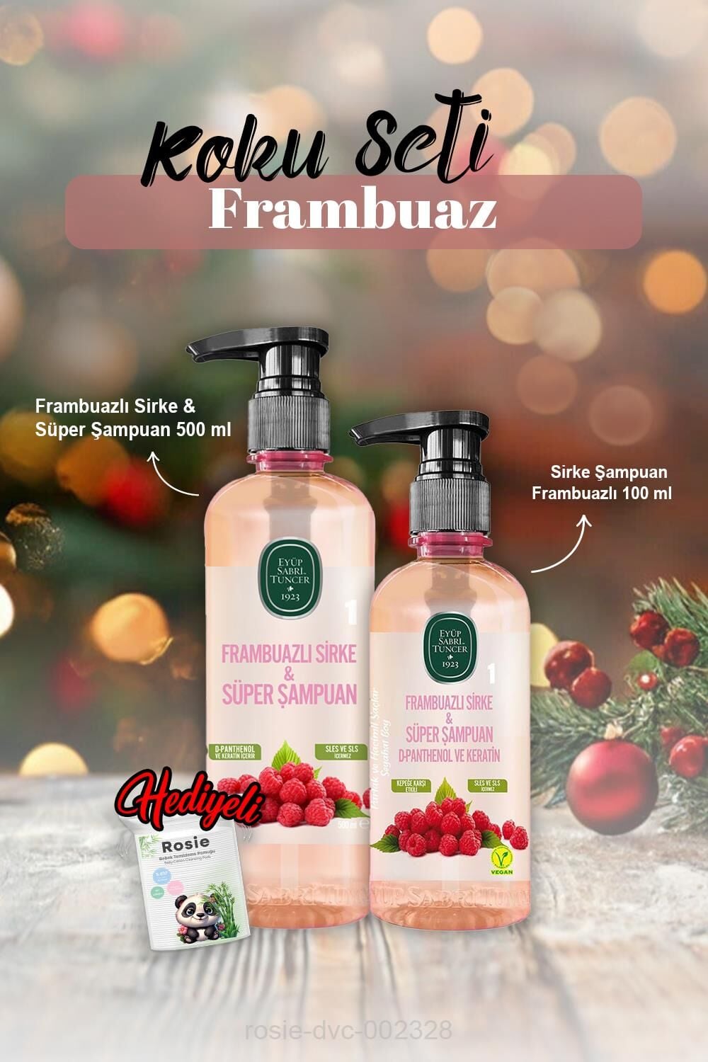 100 ml Şampuan, Frambuazlı Sirke & Şampuan 500 ml ve Rosie Hediye