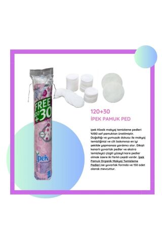 İpek Makyaj Temizleme Pedi 150 'li X 4 Adet Pamuk Disk