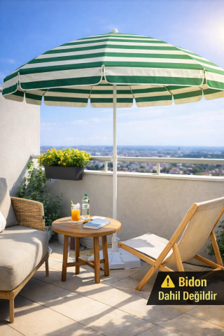 2 Metre Plaj Şemsiyesi Bidonsuz Yeşil Beyaz Bahçe Balkon Teras Kamp Güneş Şemsiyesi