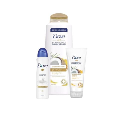 Dove Hindistan Cevizli Şampuan, Saç Kremi ve Original Sprey Deodorant