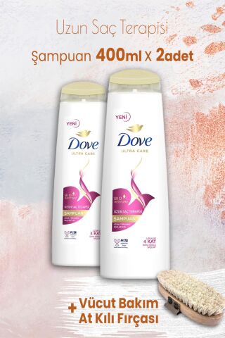 Dove Ultra Care Şampuan Uzun Saç Terapisi 400 ml x 2 Adet ve Vücut Bakım At Kılı Fırçası