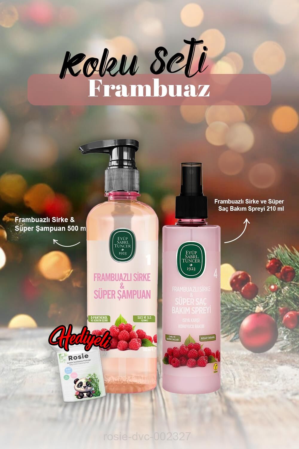 Saç Spreyi 210 ml, Frambuazlı Sirke & Şampuan 500 ml ve Rosie Hediye