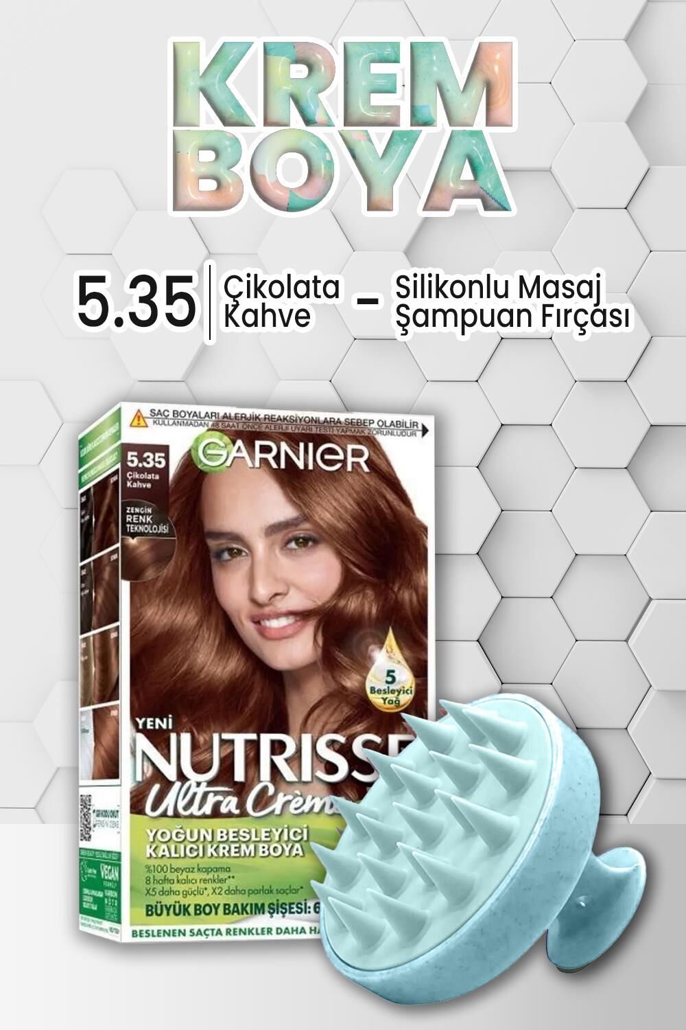 Garnier Nutrisse Yoğun Besleyici Kalıcı Krem Saç Boyası 5.35 Çikolata Kahve ve Şampuan Fırçası Mavi