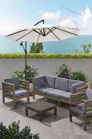 Makaralı Sistem Bahçe Şemsiyesi, Ampül Şemsiye, 300CM Polyester Bahçe Şemsiyesi - 270 x 230 m - Krem