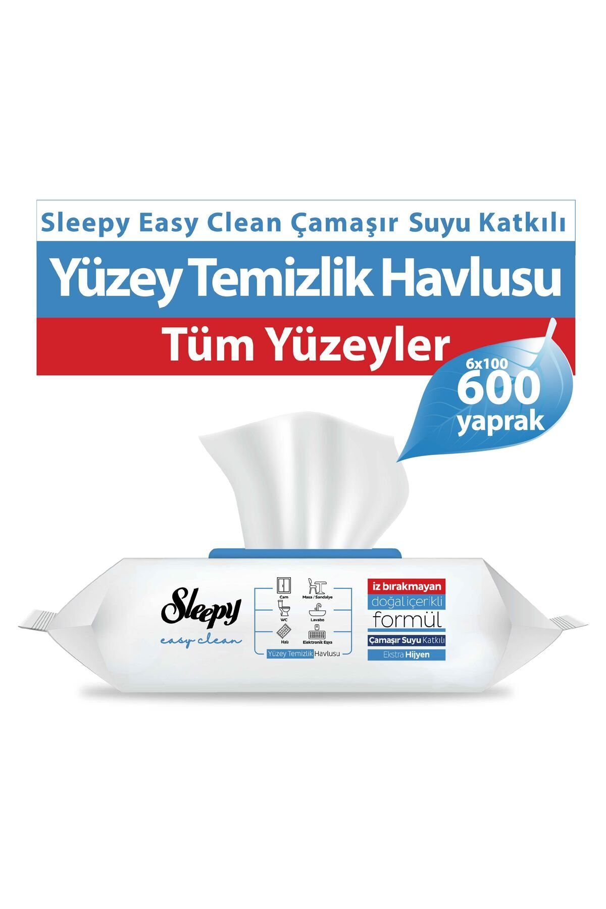Sleepy Easy Clean Çamasır Suyu Katkılı Yüzey Temizlik Havlusu 6x100 (600 YAPRAK)