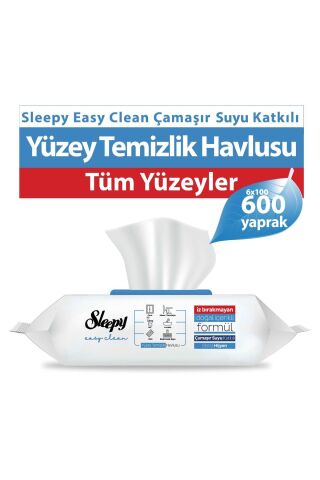 Sleepy Easy Clean Çamasır Suyu Katkılı Yüzey Temizlik Havlusu 6x100 (600 YAPRAK)