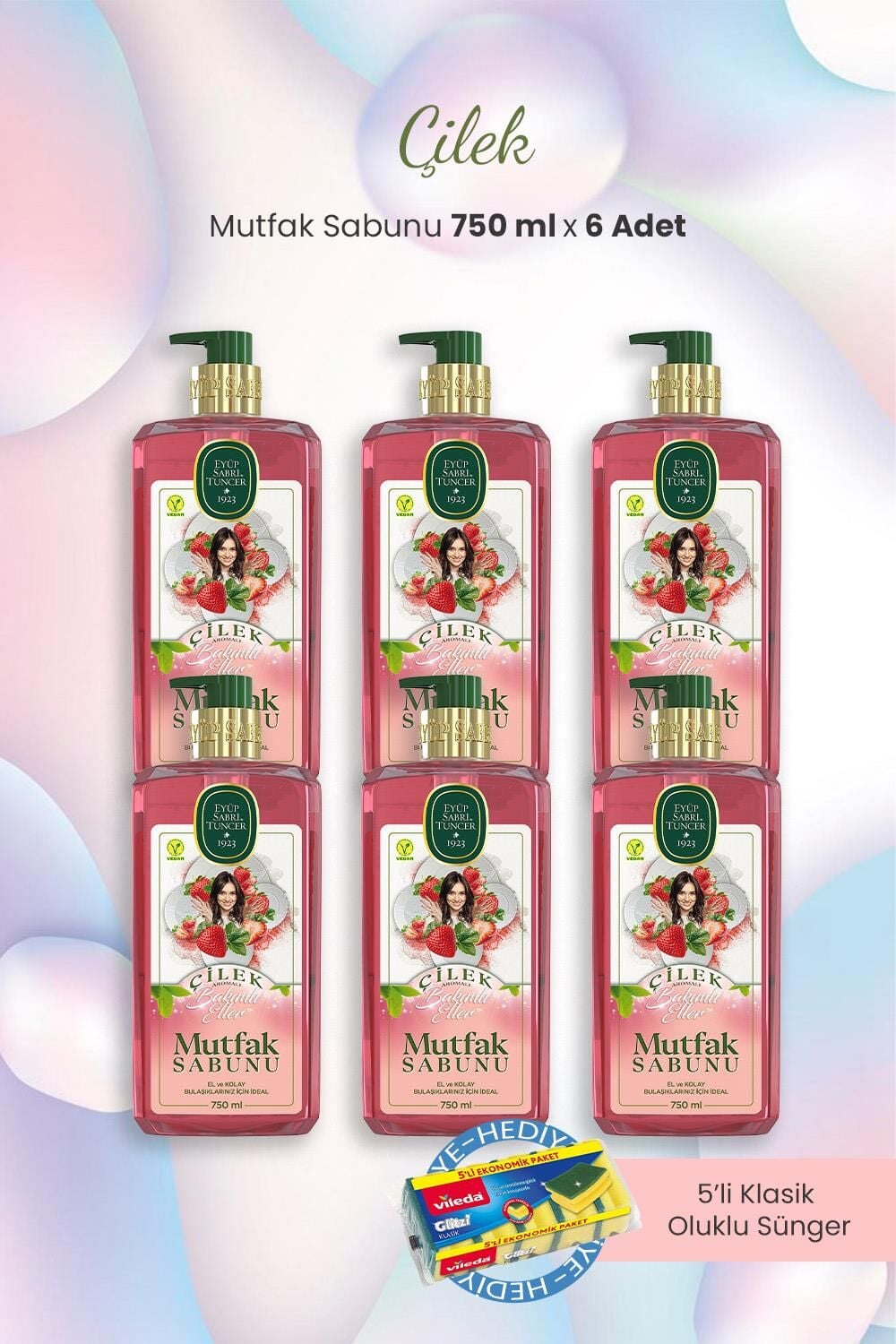 Eyüp Sabri Tuncer 6'lı Çilek Mutfak Sabunu 750 ml ve Oluklu Sünger