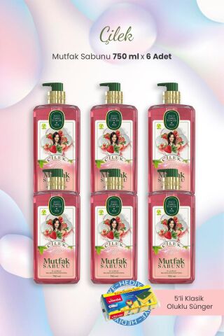 Eyüp Sabri Tuncer 6'lı Çilek Mutfak Sabunu 750 ml ve Oluklu Sünger