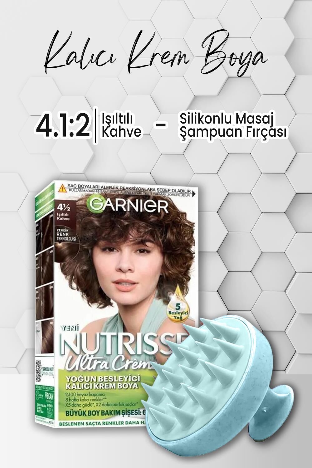 Garnier Nutrisse Yoğun Besleyici Kalıcı Krem Saç Boyası 4 1:2 Işıltılı Kahve ve Şampuan Fırçası Mavi