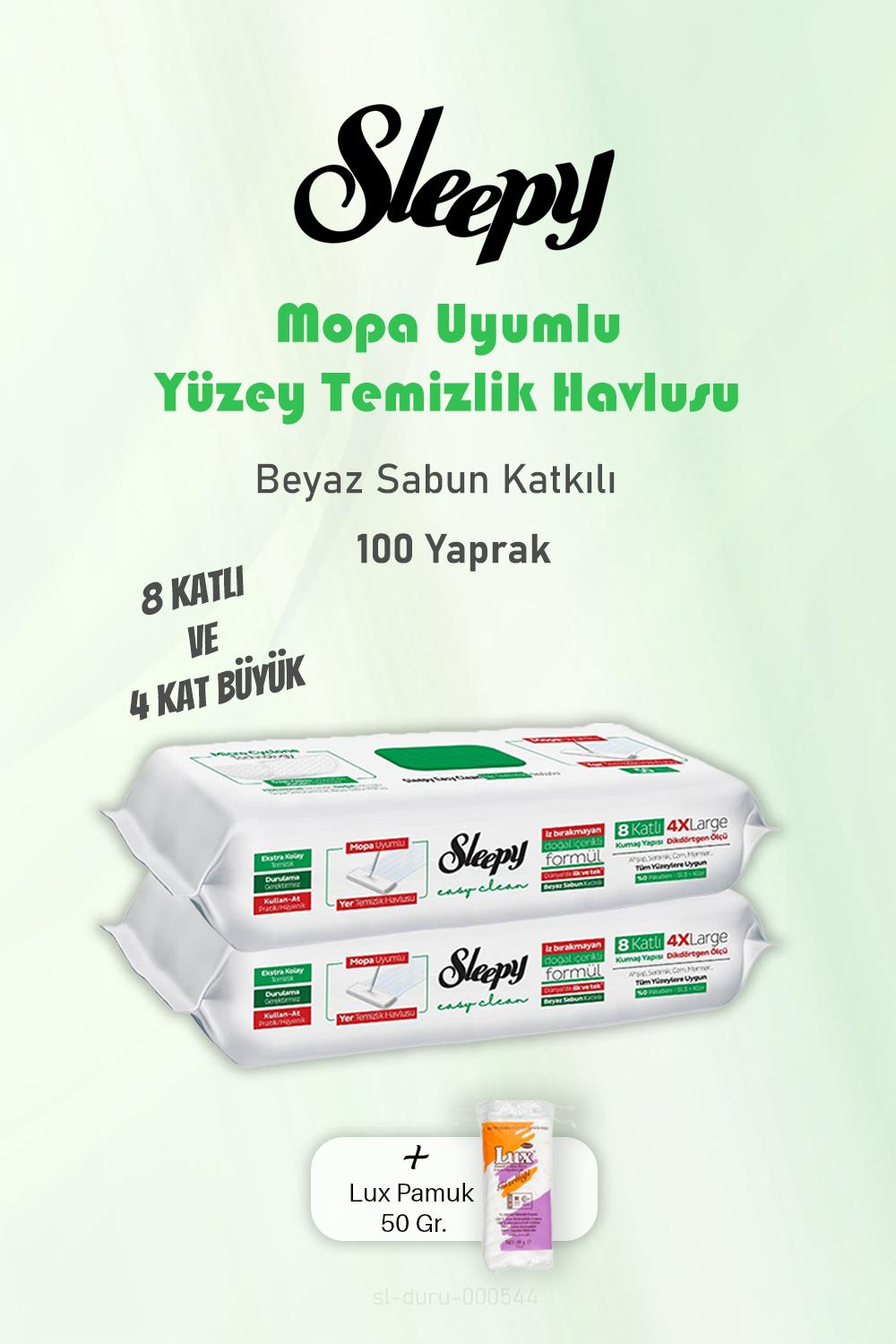 Sleepy 100 Yaprak Beyaz Sabunlu Yer Temizlik Havlusu ve 50 gr Pamuk