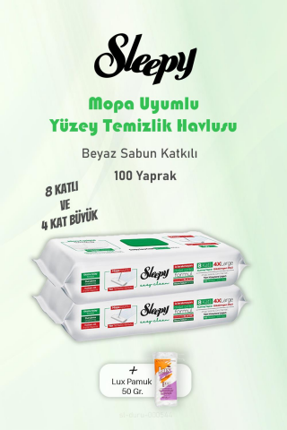 Sleepy 100 Yaprak Beyaz Sabunlu Yer Temizlik Havlusu ve 50 gr Pamuk