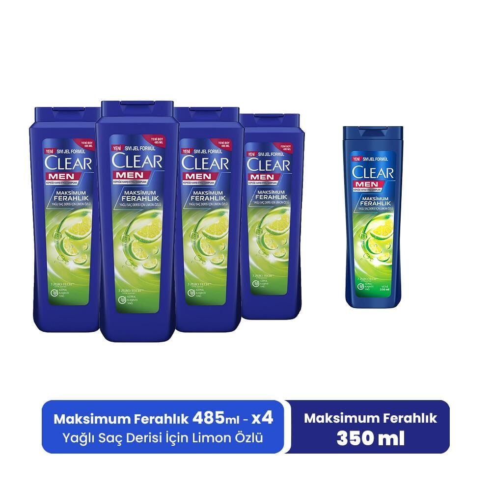 Clear Men Şampuan Maksimum Ferahlık 485 ML x 4 ve Maksimum Ferahlık 350 ml