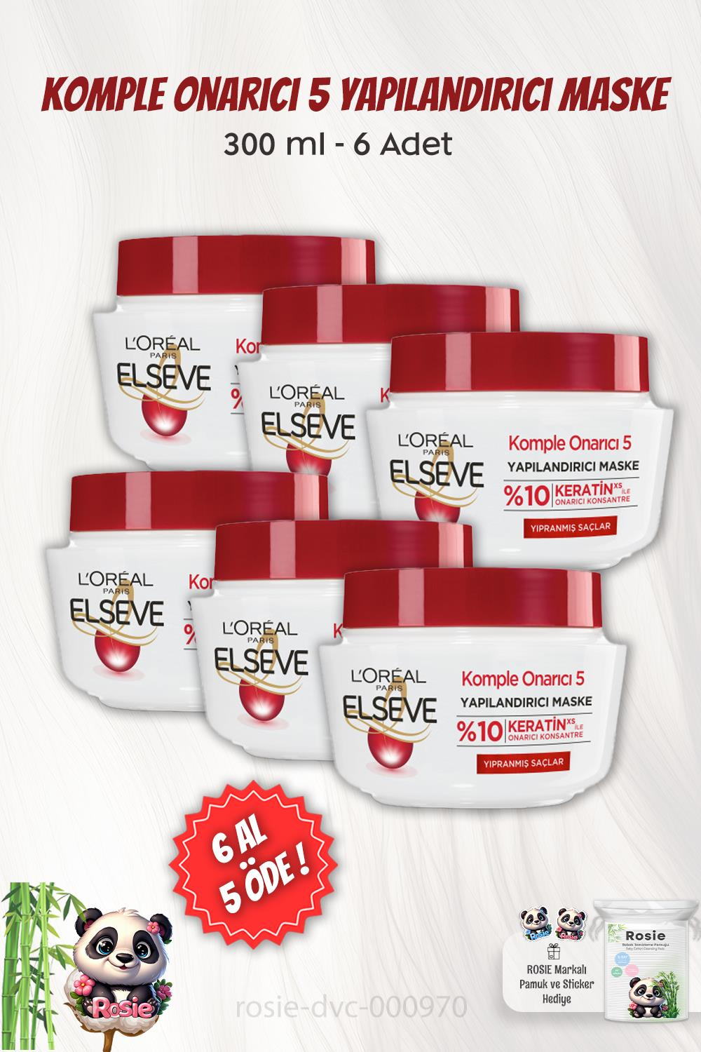 6 AL 5 ÖDE Elseve Komple Onarıcı 5 Yapılandırıcı Maske 300 ml ve ROSIE