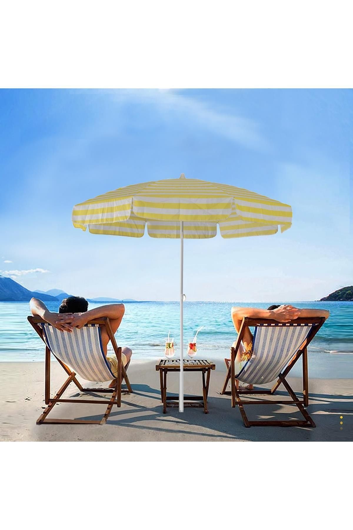 8 Telli - 200 Cm Plaj Şemsiyesi, Bahçe Şemsiyesi, Balkon Şemsiyesi, Eğilebilen Şemsiye