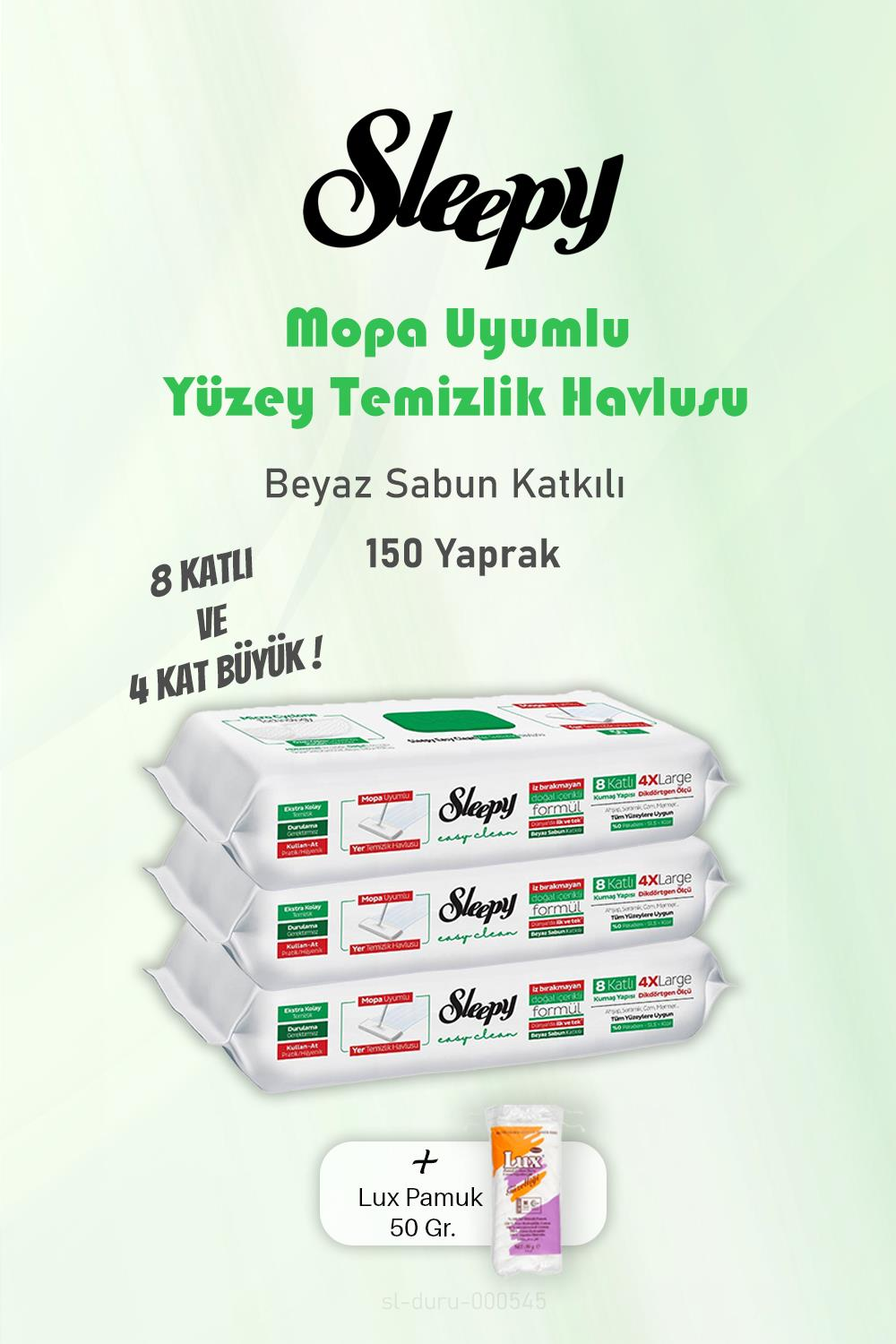 Sleepy  Yaprak Beyaz Sabunlu 150  Yer Temizlik Havlusu ve 50 gr Pamuk