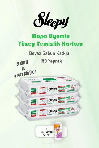 Sleepy  Yaprak Beyaz Sabunlu 150  Yer Temizlik Havlusu ve 50 gr Pamuk