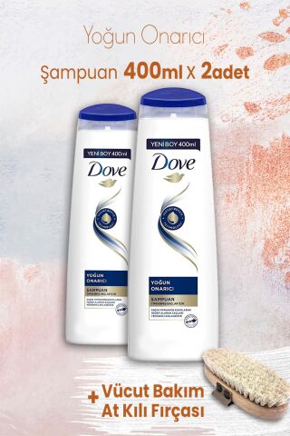 Dove Yoğun Onarıcı Şampuan 400 ml x 2 Adet ve Vücut Bakım At Kılı Fırçası