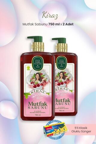 Eyüp Sabri Tuncer Kiraz Mutfak Sabunu 750 ml x 2 Adet ve Bulaşık Süngeri