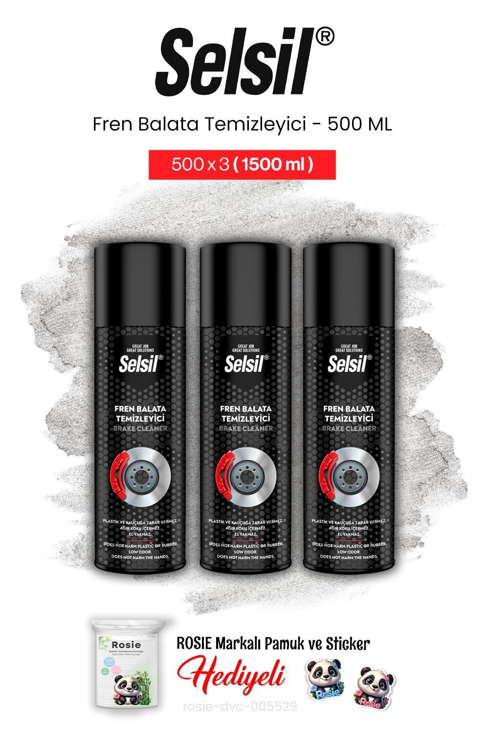 Selsil 3'lü Fren Balata Temizleyici Sprey, 500 ml ve rosie pamuk