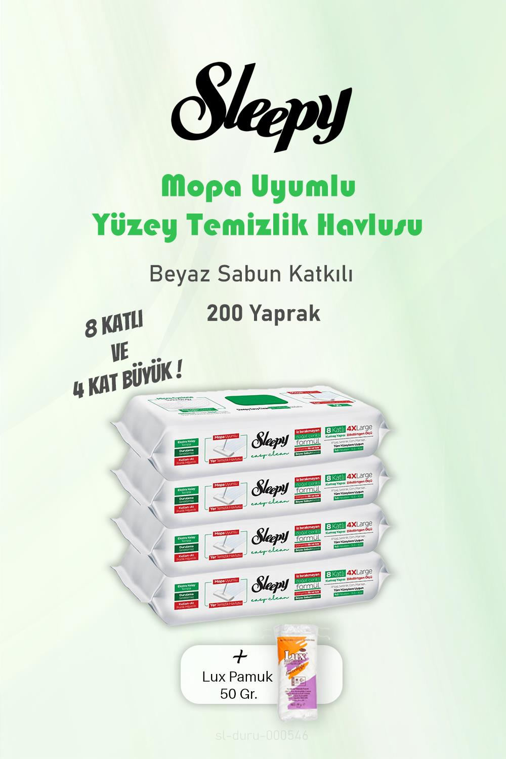 Sleepy Beyaz Sabunlu 200 Yaprak Yüzey Temizlik Havlusu ve Pamuk