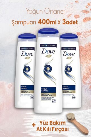 Dove Yoğun Onarıcı Şampuan 400 ml x 3 Adet ve Yüz Bakım At Kılı Fırçası