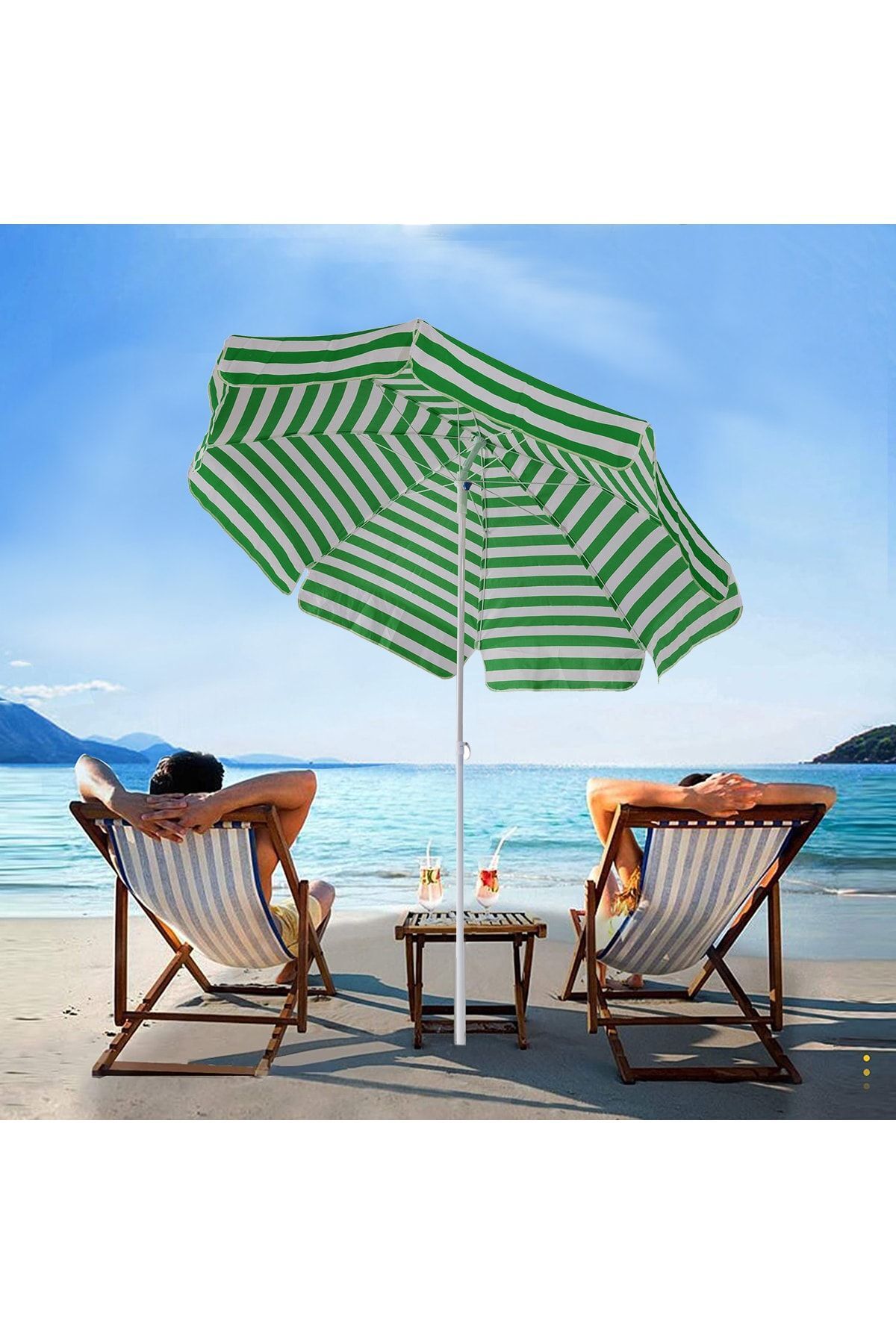8 Telli 200 Cm Şemsiye, Plaj Bahçe Balkon Şemsiyesi Eğilebilen Şemsiye Yeşil beyaz