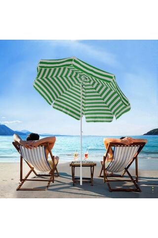 8 Telli 200 Cm Şemsiye, Plaj Bahçe Balkon Şemsiyesi Eğilebilen Şemsiye Yeşil beyaz