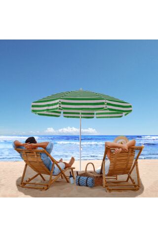 8 Telli 200 Cm Şemsiye, Plaj Bahçe Balkon Şemsiyesi Eğilebilen Şemsiye Yeşil beyaz