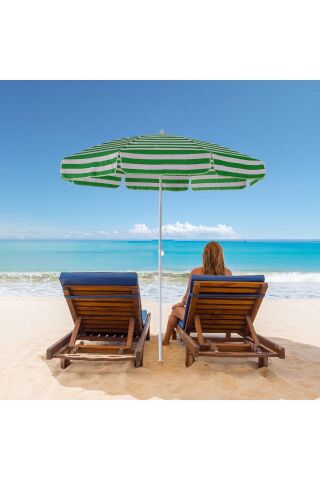 8 Telli 200 Cm Şemsiye, Plaj Bahçe Balkon Şemsiyesi Eğilebilen Şemsiye Yeşil beyaz
