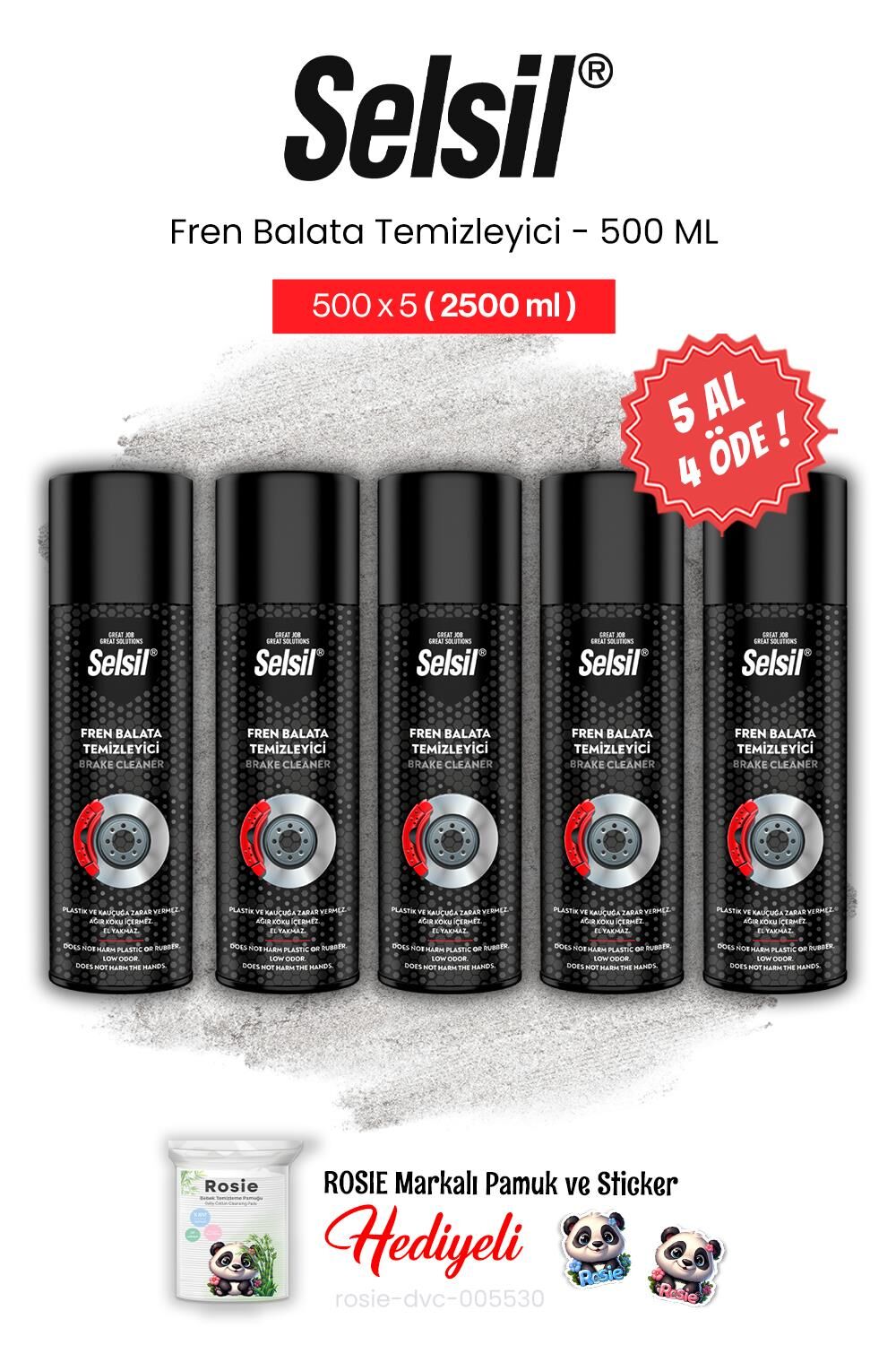 Selsil 5 AL 4 ÖDE Fren Balata Temizleyici Sprey, 500 ml ve rosie pamuk