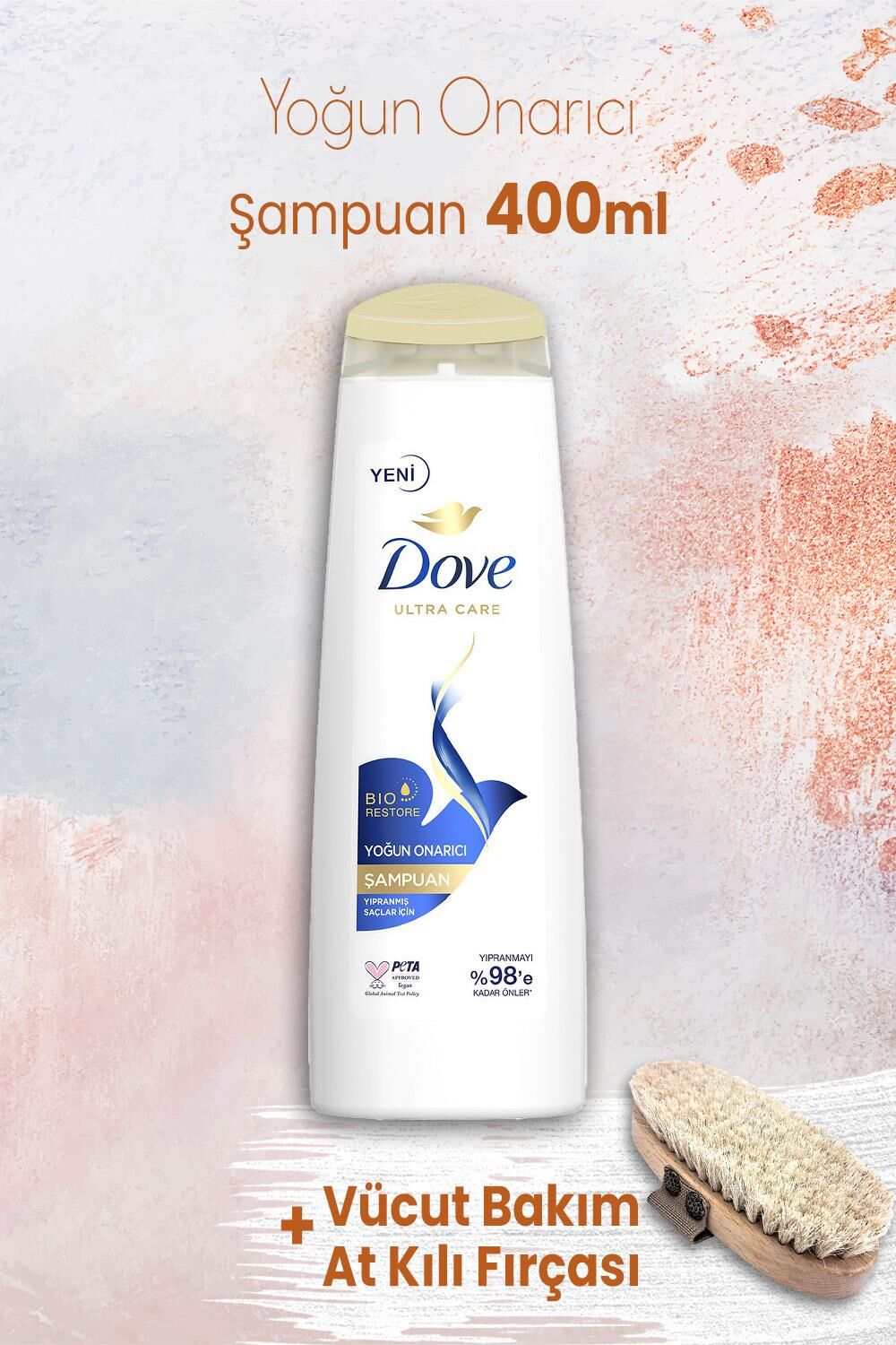 Dove Ultra Care Yoğun Onarıcı Şampuan 400 ml ve Vücut Bakım At Kılı Fırçası