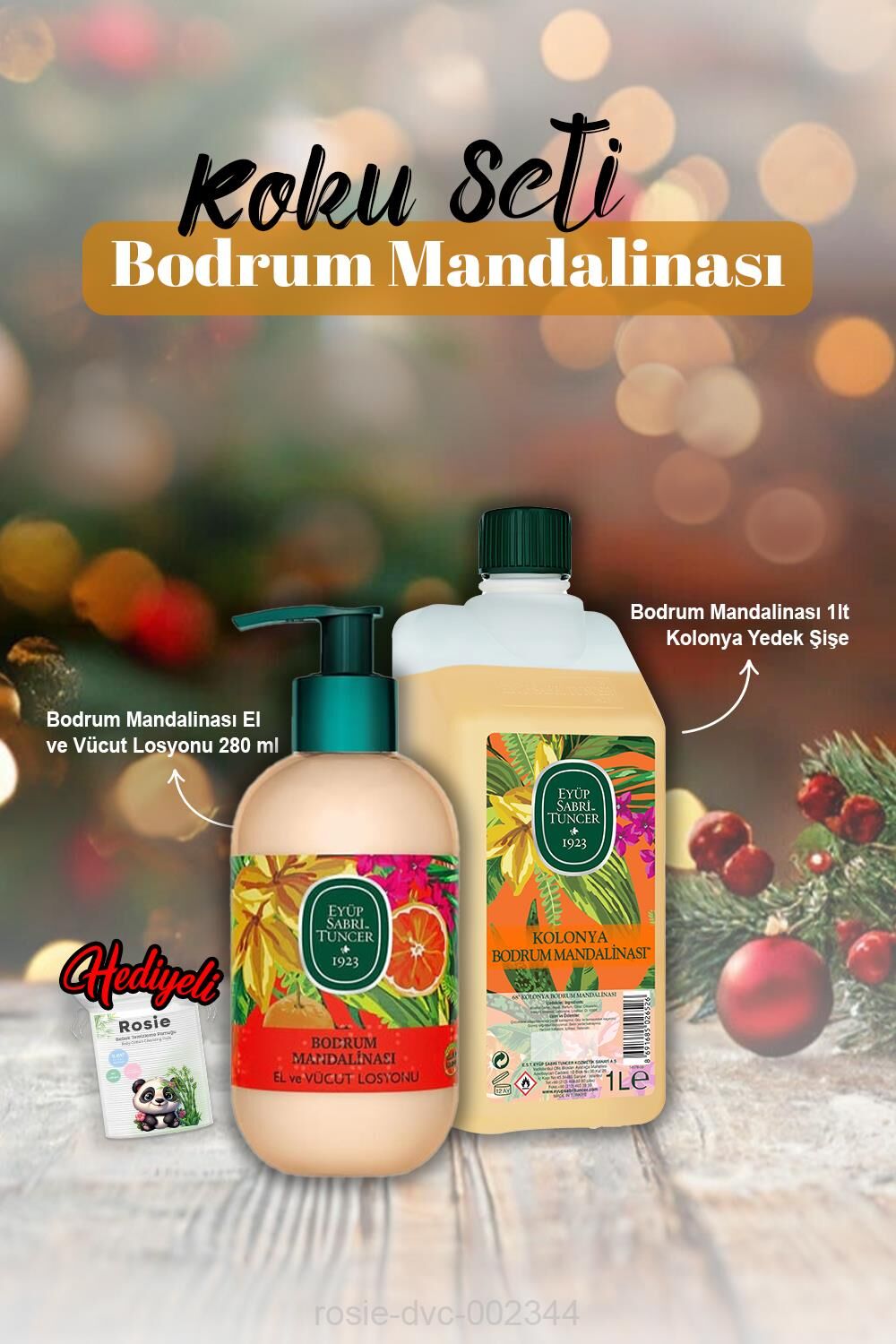 Bodrum Mandalinası 1 lt Kolonya, Losyon 280 ml ve Rosie Hediye