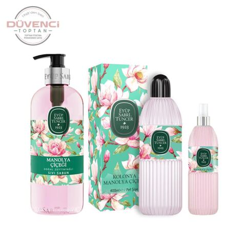 Eyüp Sabri Tuncer Manolya Çiçeği Sıvı Sabun ve Kolonya Seti, 400 ml + 150 ml + 500 ml