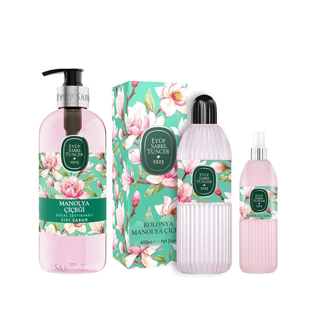 Eyüp Sabri Tuncer Manolya Çiçeği Sıvı Sabun ve Kolonya Seti, 400 ml + 150 ml + 500 ml