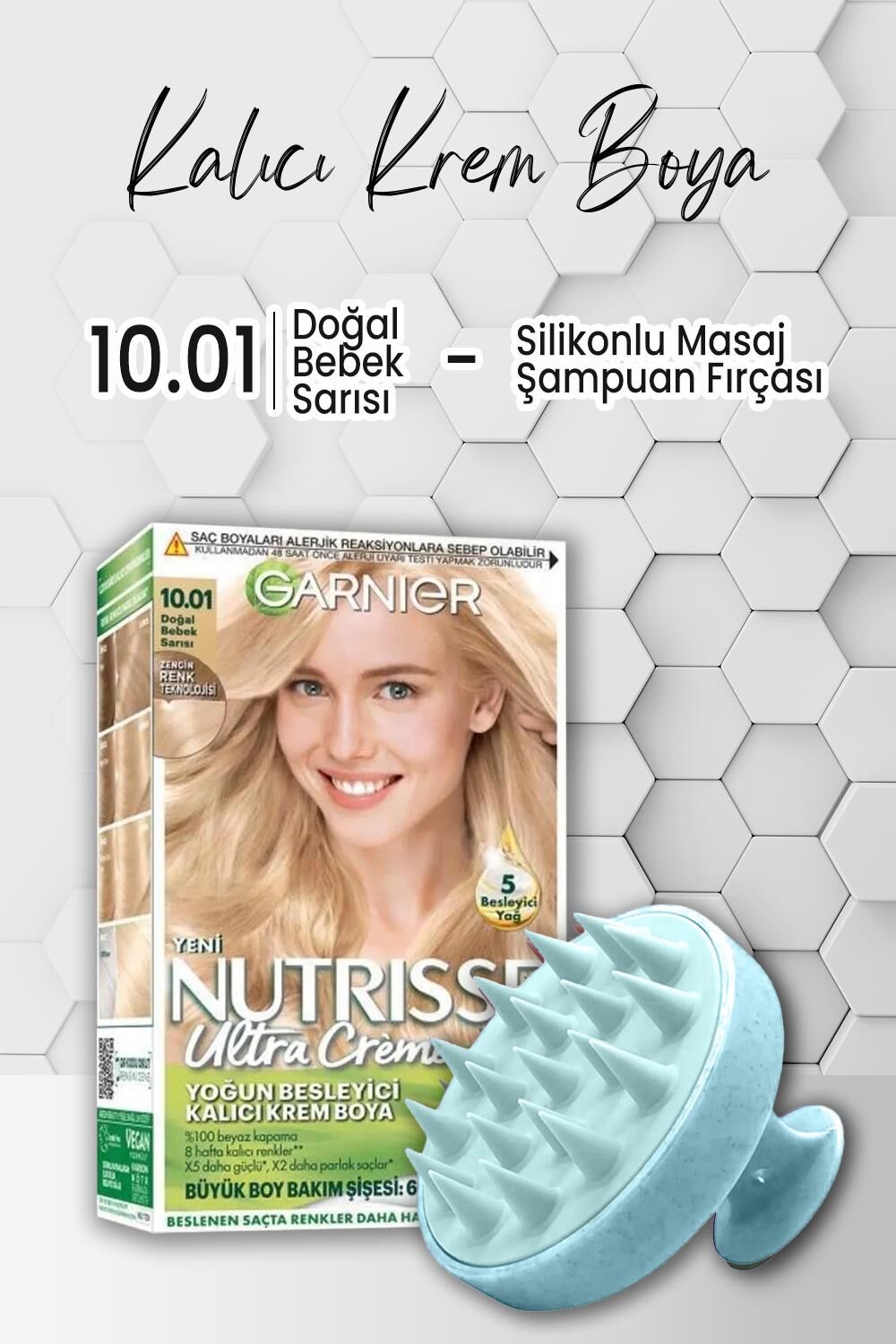 Garnier Nutrisse Yoğun Besleyici Kalıcı Krem Saç Boyası 10.01 Doğal Bebek Sarısı ve Şampuan Fırçası Mavi